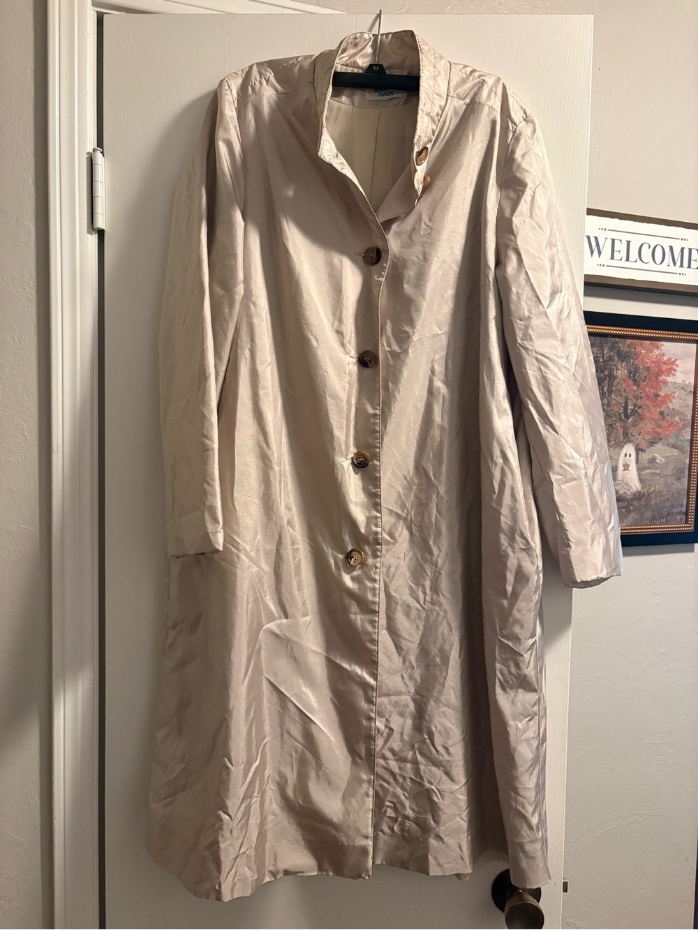 Vintage Light Beige Women's Long Trench Coat - Rainy Daze M Rain Jacket Lined